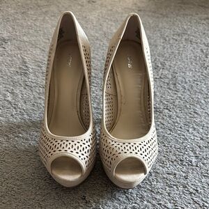 Elegant Cream Peep-Toe Heels